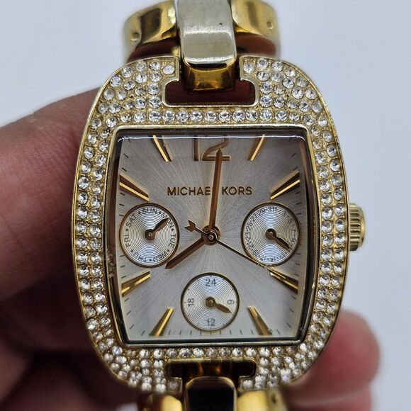 Michael Kors Women Watch 28MM Gray Dial Gold Band 5.75" New Battery HEAVY WATCH - Picture 4 of 12